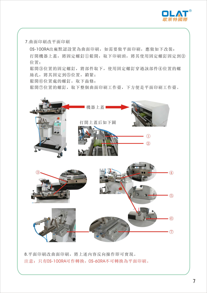 OLAT欧莱特曲面网印机系列操作手册