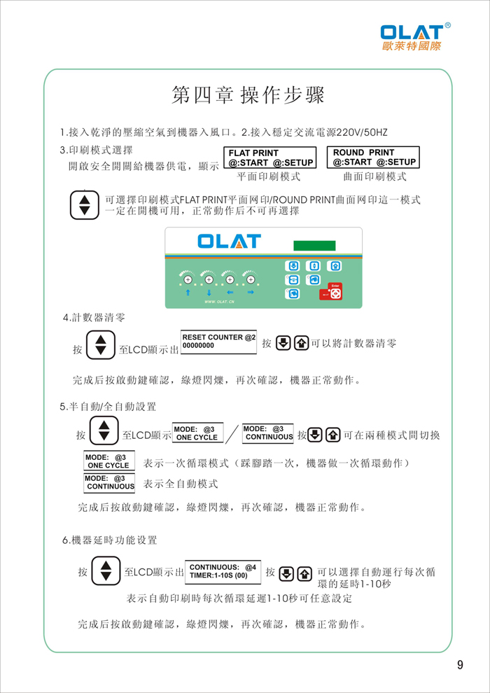 OLAT欧莱特平曲网印机系列操作手册